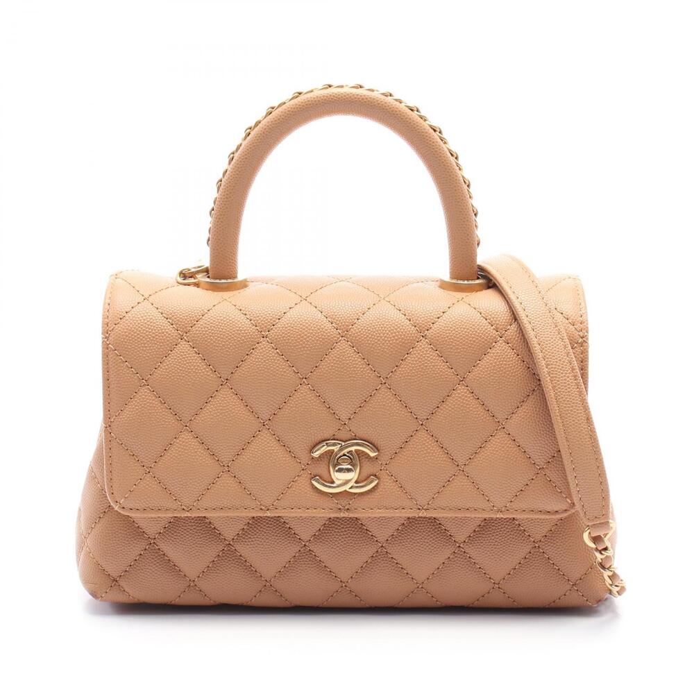 Chanel Coco Handle Flap Matelasse Handbag Leather Brown